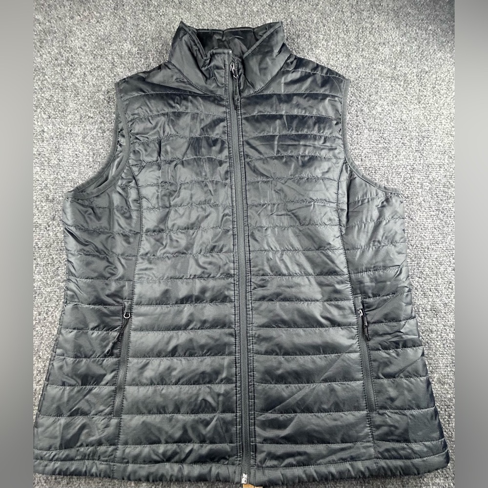 Port Authority Black Puffy Vest Womens XL Travelers Logo on Back